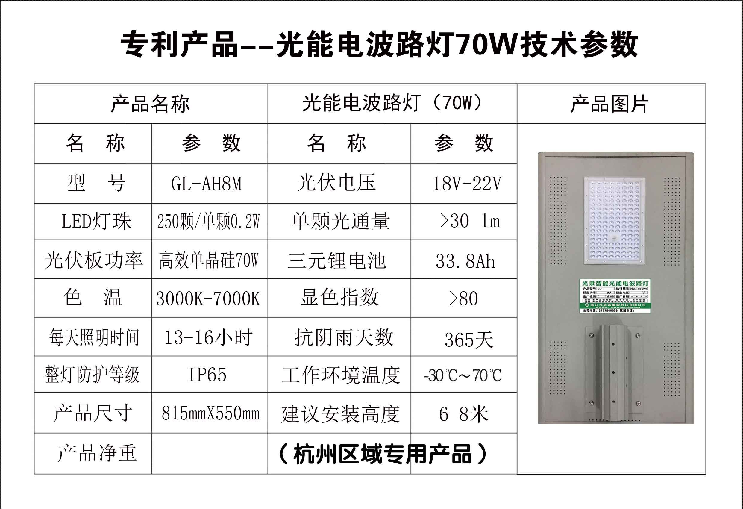 專利產品--光能電波路燈70W（杭州區域產品）