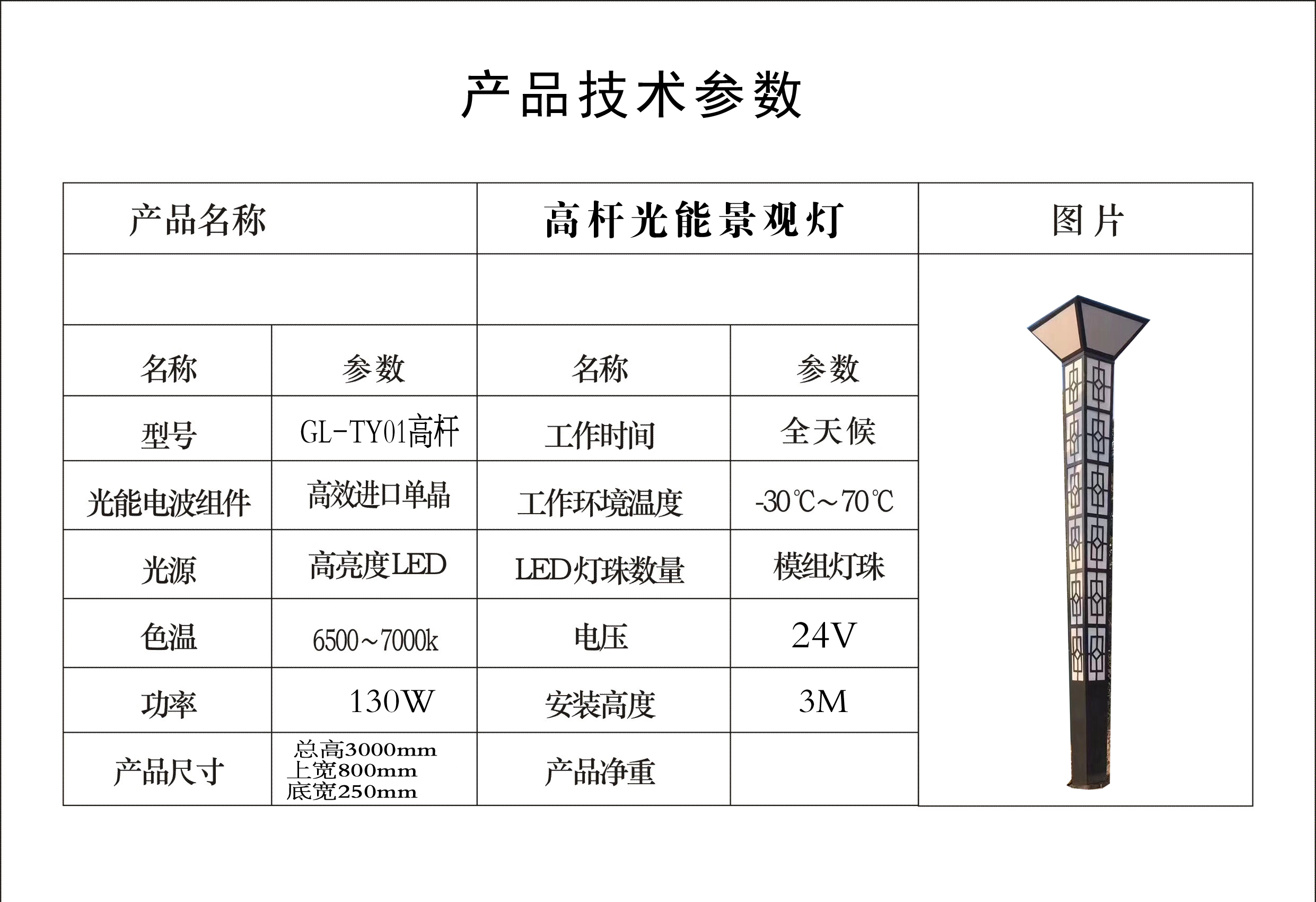 厂家直供3米高杆微光路灯130w公园光能景观灯